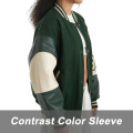 Green Ladies Leather Baseball Jacket