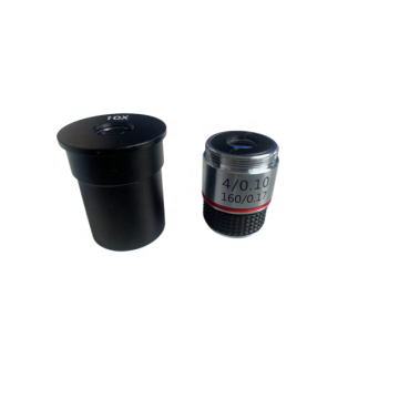 Biological Microscope Accessories: 4X Objective Lens & Huygens 10X Eyepiece Set
