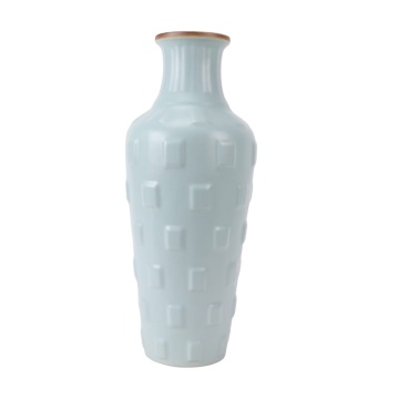 Handmade Song Dynasty Style Ru Kiln Celadon Vase with Carved Square Pattern