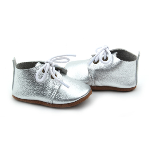 Vente chaude en cuir véritable argent bébé chaussures Oxford