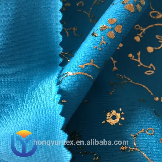 100% Polyester Tricot brush fabric with gold hot stamping foil for upholstery