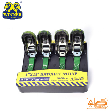 4PC 1"X12" Camouflage Ratchet Tie Down Cargo Straps