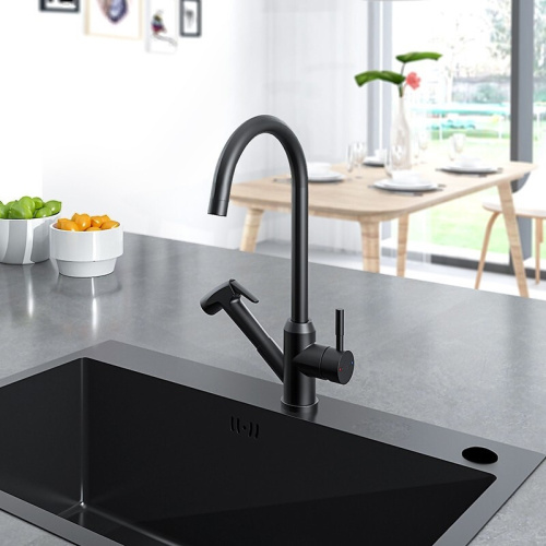 Automatic Switching 2-Function Matte Black Kitchen Sink Taps