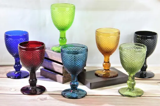 Colored Glass Goblet Embossed High Clear Glass Goblets