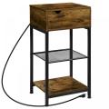 Industrial Slide Bedside Table Nightstand with Storage Shelf