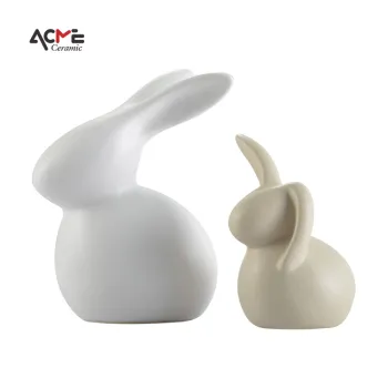 Cute White Rabbit Ceramic Figurine: A Mini Modern Home Decor Sculpture Inspired by Scandinavian Design