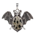 Dalmation Jasper 13X18mm Cabs Antique Silver Alloy Antique Silver Alloy Bat Pendant Necklace 45cm Black Cord