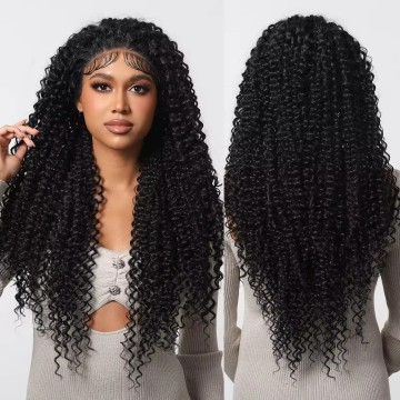 High Quality 28 Inches Matte Synthetic Black Kinky Curly 13x6 Lace Front Wigs for Black Women