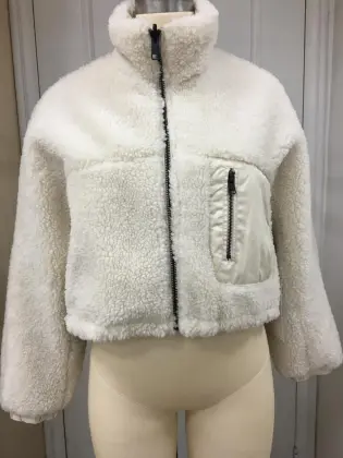 Off White Shearling Zip Up Jacket