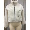 Off White Shearling Zip Up Jacke