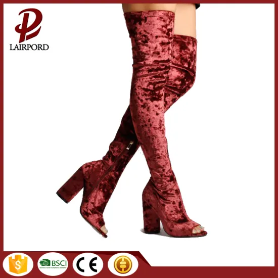 peep toe suede red over-knee ladies boots