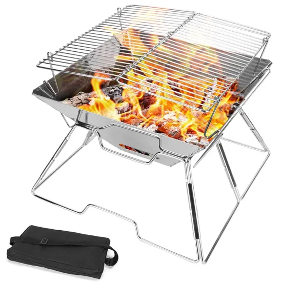 Stainless Steel Portable Mini Bbq Grill Foldable Camping Charcoal  Barbecue Grill