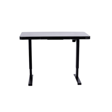 High-Quality Electrically Adjustable Standing Desk with Modern Black Glass Top and Built-in USB Charging Ports