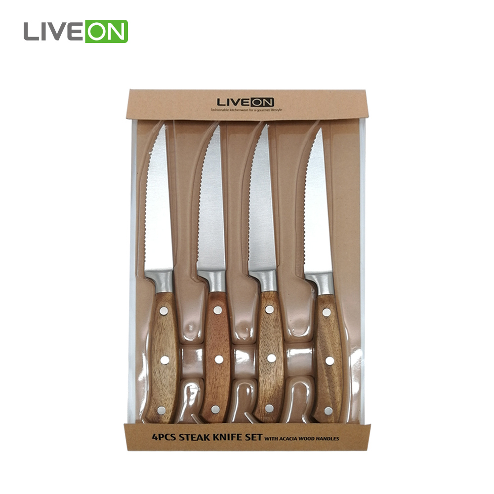 4Pcs Acacia Wood Steak Knife