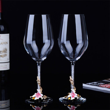 Handcrafted Vintage Wine Glass Decanter Set with Enamel Flower Design for Luxurious Weddings and Parties