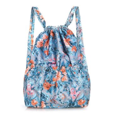 Floral Drawstring Backpack - 210D Nylon Fashion Bag for Daily Use
