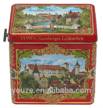 Square red gift tin box