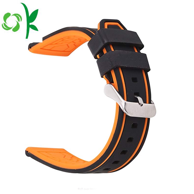 سوار سيليكون Watchband لونين الرياضة أسود / مشبك فضة