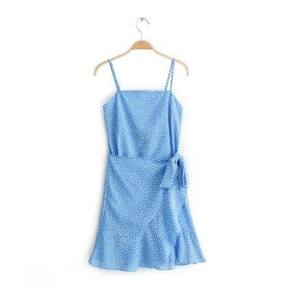 New Ruffled Printed Sling Dress Skirt