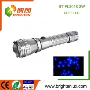 Factory Logo Printed 1*18650 Battery Operated Handheld Aluminum 3w high power rechargeable uv led flashlight