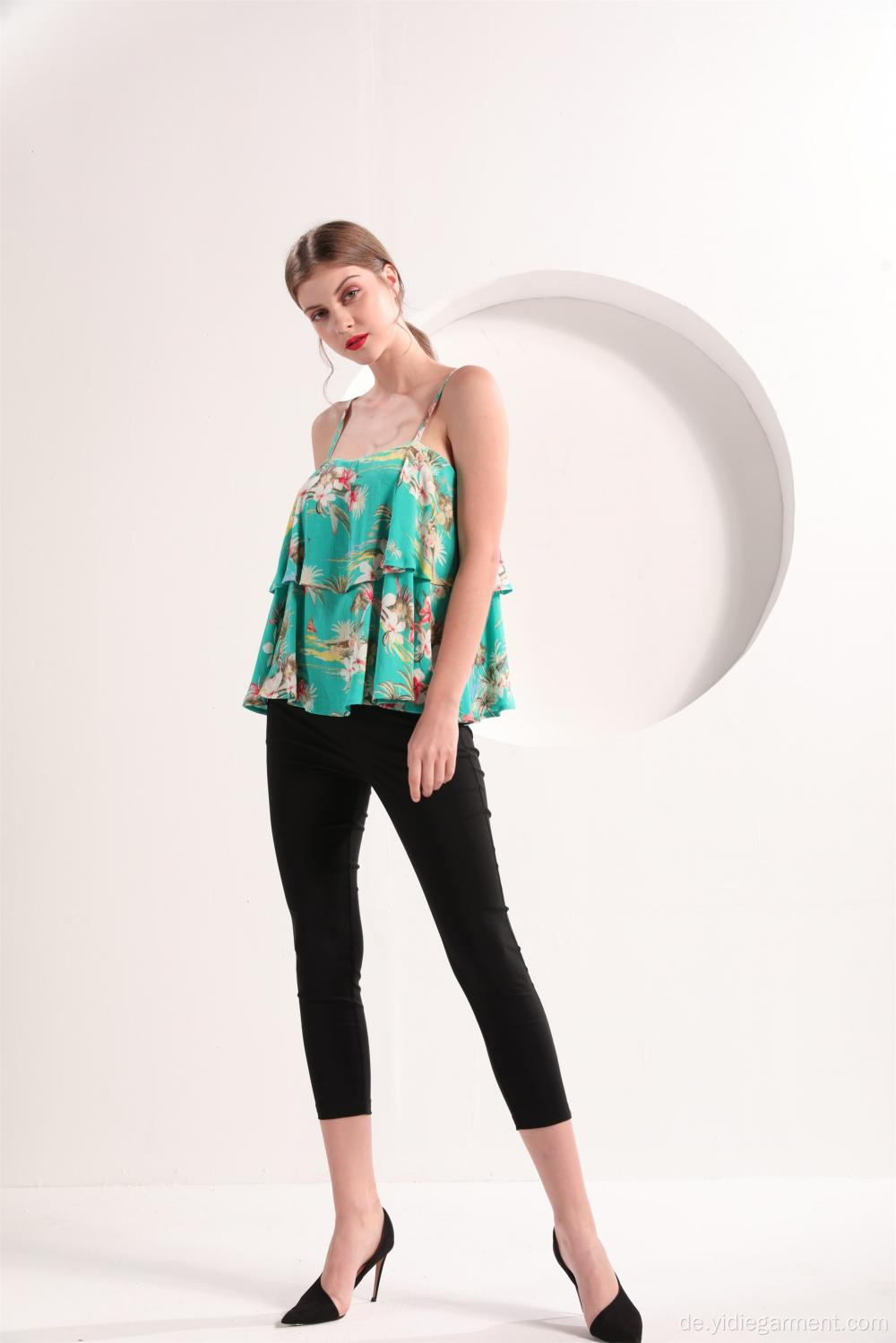 Damen Tiered Floral Print Top