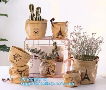 Jute planter bags, Nature Fiber Jute bag usa burlap Foldable Laundry Basket, Storage Organizer Fabric Jute woven storage basket