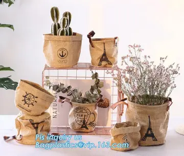 Jute planter bags, Nature Fiber Jute bag usa burlap Foldable Laundry Basket, Storage Organizer Fabric Jute woven storage basket