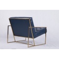 blauw lederen dunne frame fauteuil