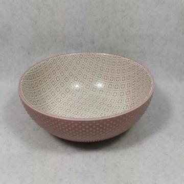 Embossed stoneware bowls and mugs