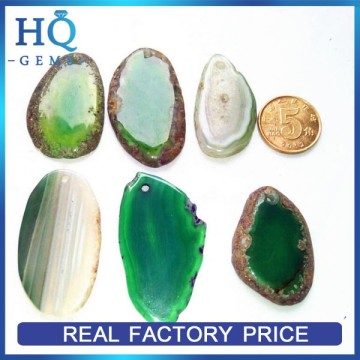 Irregular Natural Agate Stone Green Necklace Agate Slice Pendant Necklace