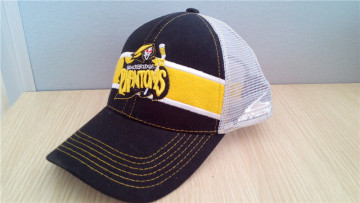 Yellow Patch embroidery black cotton and grey mesh trucker cap