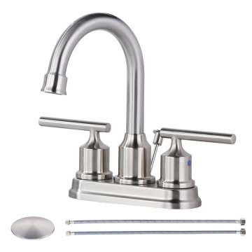 America Style UPC Bathroom Faucet with Dual Handles, 2 Holes, Lift-Rod Pop Up Drain