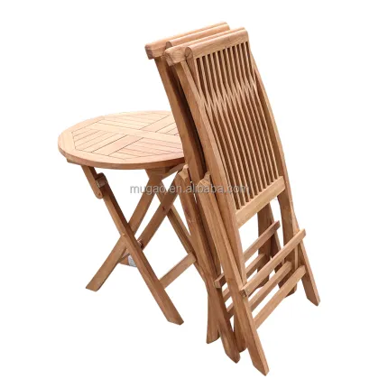 Folding Teak Outdoor Furniture Set: Terrace Wood Chair and Small Table