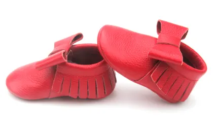 Red Baby Shoes Tassel Bow Cow Leather Baby Shoes in Bulk