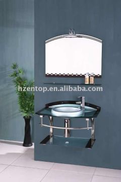 colored glass basin,cabinet basin with 304# stainless steel braket & railing,and tempered glass shelf