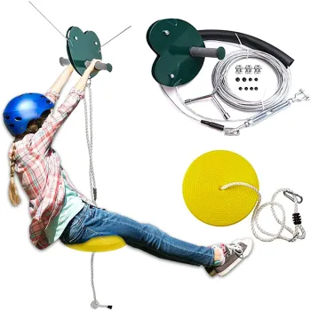 Adjustable Safety Zip Line Kit with Non-Slip Handles and Stainless Steel Cable for Adults