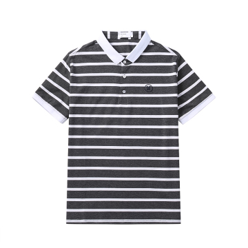 High Quality Men's 100% Cotton Stripe Custom Logo Embroidered Polo Shirts with Short Sleeves - Summer Popular T-Shirt