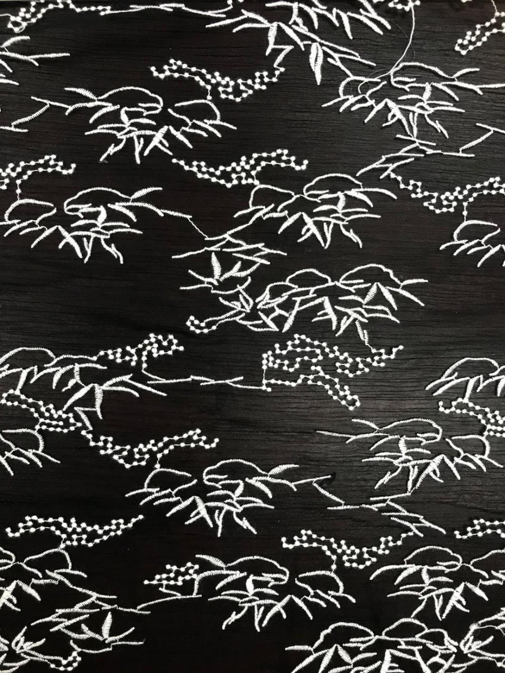 White Bamboo Chiffon Embroider Fabric
