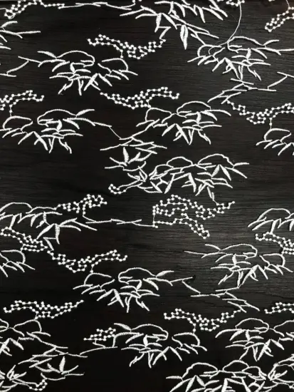 White Bamboo Pattern Design Chiffon Embroider Fabric