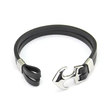 Hand Custom Anchor Genuine Flat Blank Leather Bracelet