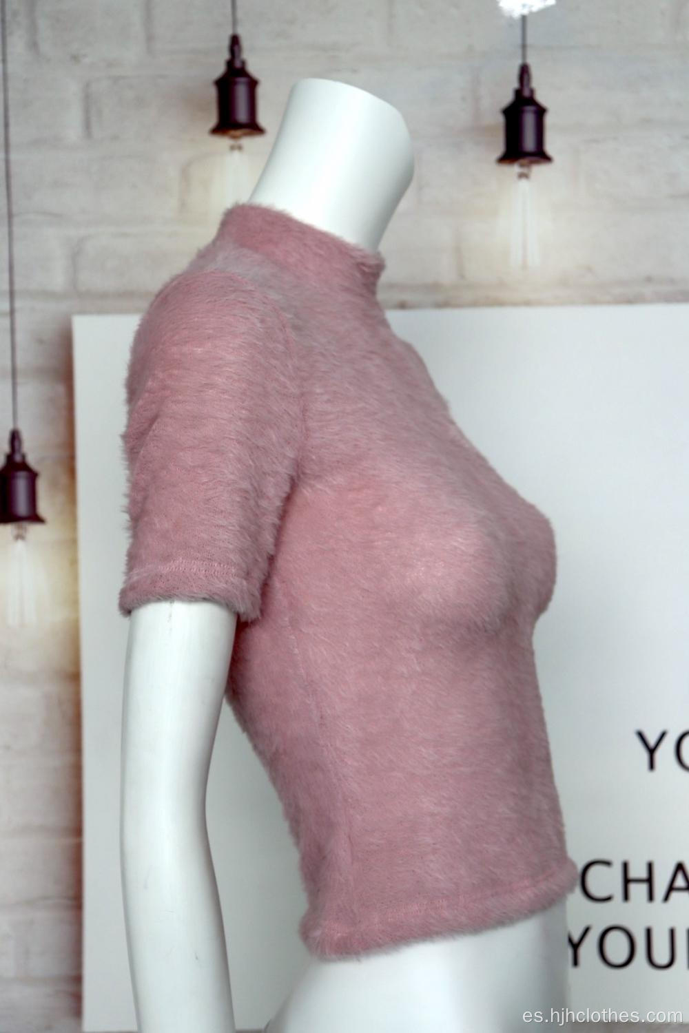 Jersey rosa para mujer con medio cuello alto