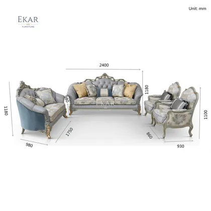 French Royal Classic Wooden Couch Antique Chesterfield Sofa Set