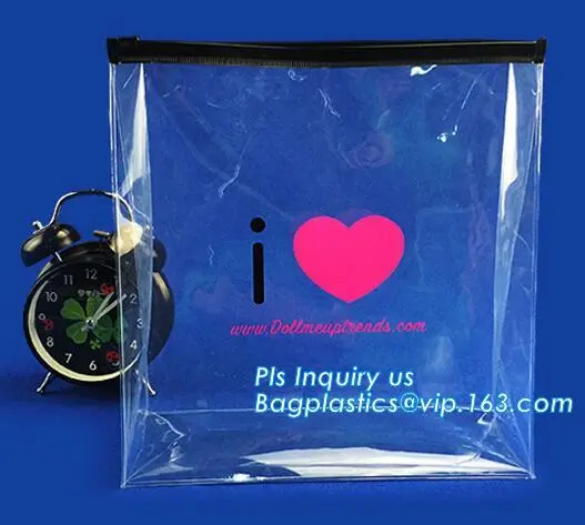 plastic ziplock clear slider lock zip pouch, reusable premium quality slider zipper cosmetic pvc bags, Standup cosmetics packagi
