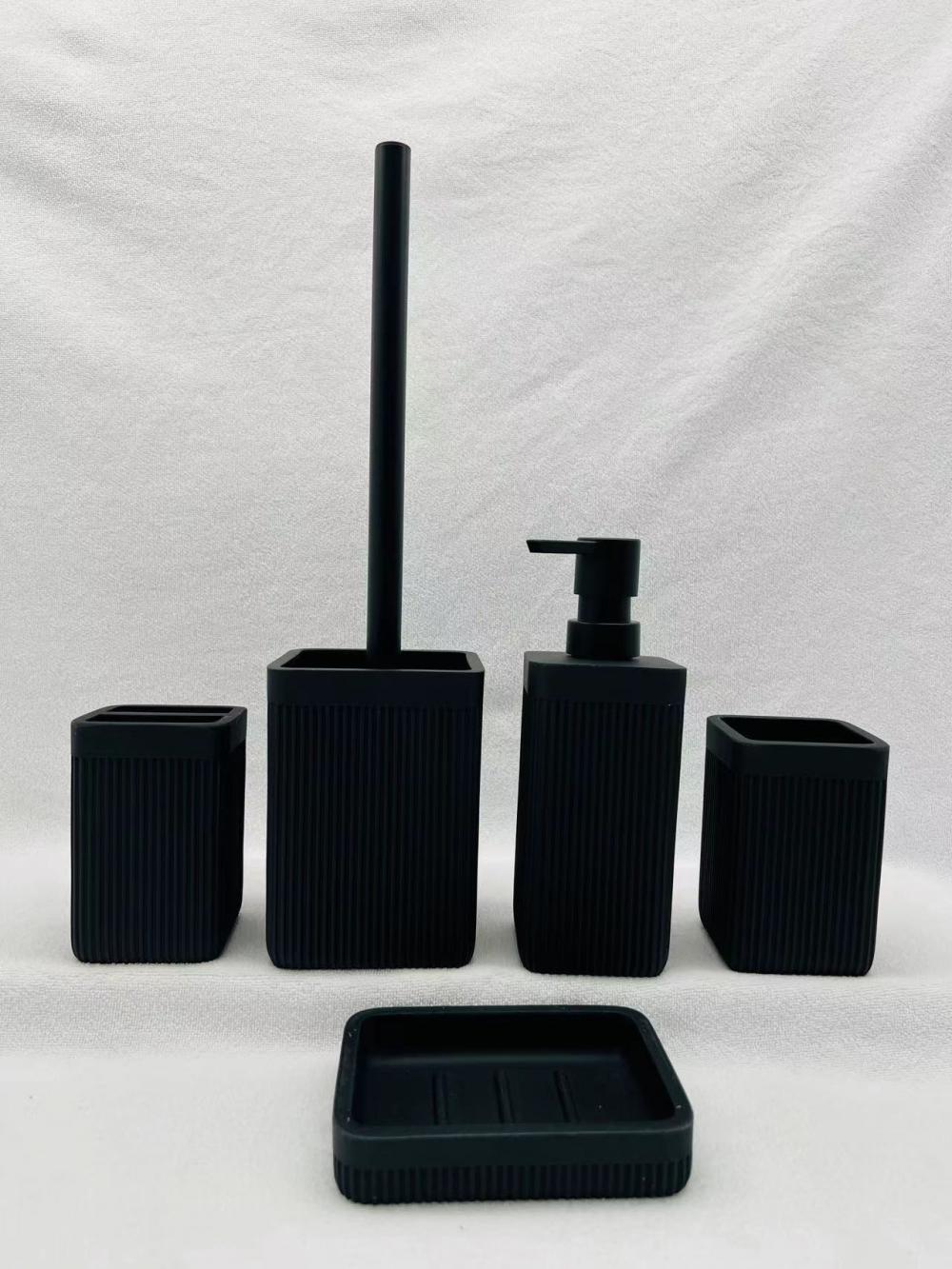 Customized black square bath set resin bottle