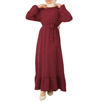 Customizable Polka Dot Belt Casual Sundress for Islamic Clothing