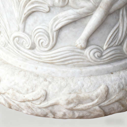 White Marble Vase with Mythological Designs and Handles