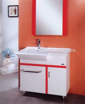 Modern PVC Floor Standing Mirrored Bathroom Vanities Cabinet , Bathroom Furniture