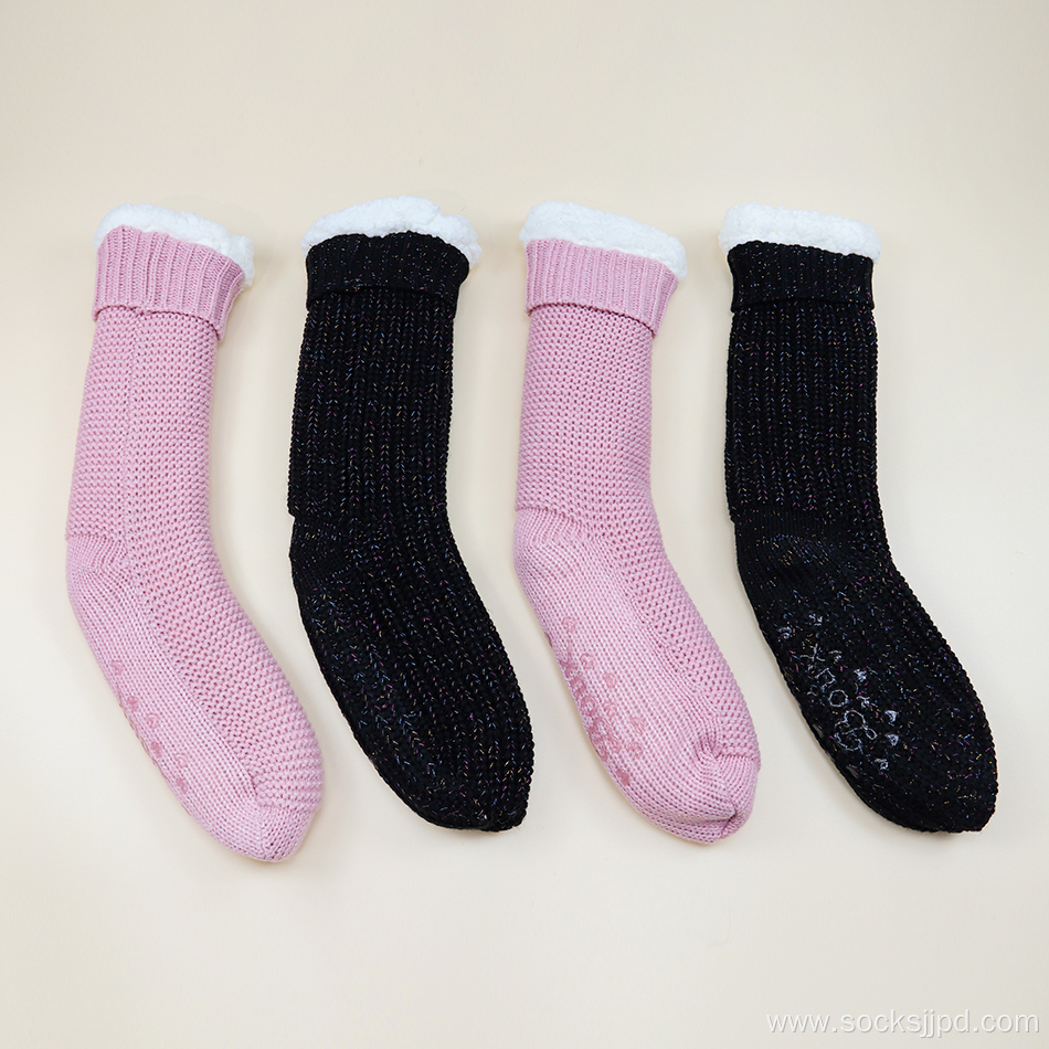 lurex sequin yarn twist sherpa socks
