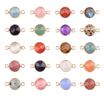 Gemstone Faceted Round Pendant Natural Stone Faceted 18MM Round Pendant Connector Wrapped Gold for Diy Making Jewelry