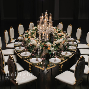 Half Moon Oval Eye Shape Mirror Glass Dining Table for Wedding